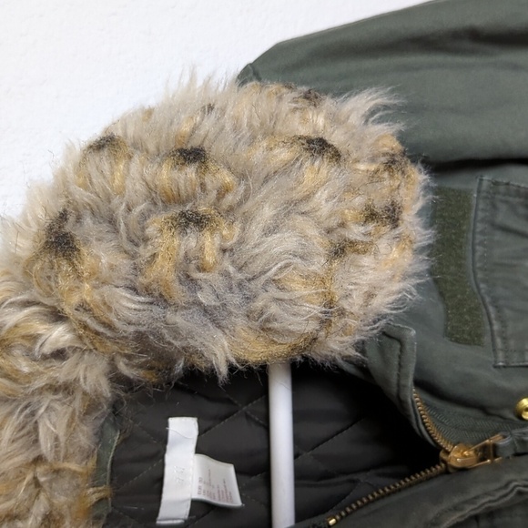 H&M Army Green Coat Faux Fur Collar Womens 0 Olive Green Jacket - Picture 8 of 15